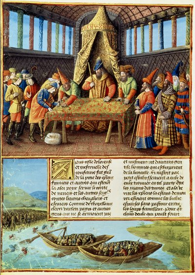 Bayezid I ontvangt het losgeld, uit Passages faits Outremer geschreven door Sebastien Mamerot door French School