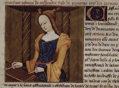 Fr 599 f.29 Cassandra speelt een citer, uit `Des Cleres et Nobles Femmes door French School