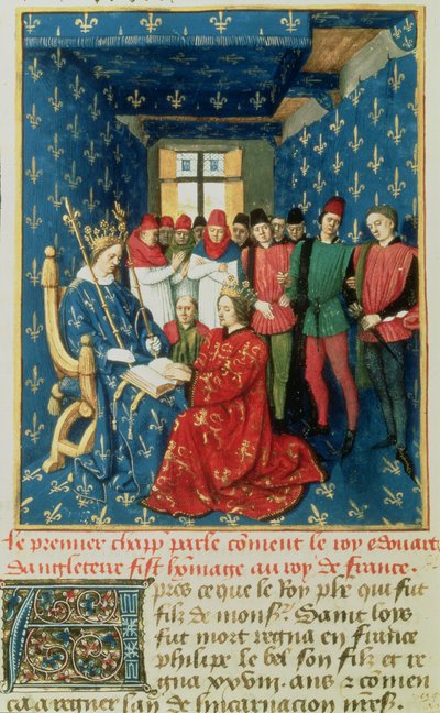Eduard I (1239-1307) brengt hulde aan de koning van Frankrijk, Filips IV de Schone (1268-1314), voor het hertogdom Aquitanië door French School