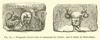 Fragmenten gevonden in het Nautes-monument, onder het koor van de Notre-Dame door French School