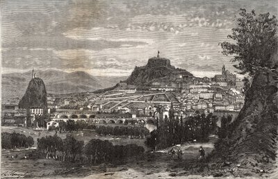 Frankrijk, Auvergne, Haute-Loire (43), Le Puy en Velay - gravure in 