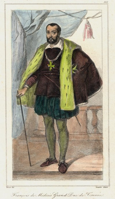 Francesco de Medici (Francis de Medicis), Groothertog van Toscane (1541-1587), vader van Maria de Medici. Gravure 19e eeuw door French School