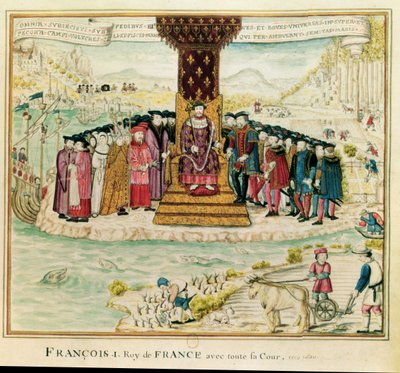 Frans I omringd door zijn hof, ca. 1630 door French School