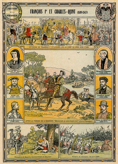 Frans I van Frankrijk en Karel V, Heilige Roomse Keizer, illustratie uit 