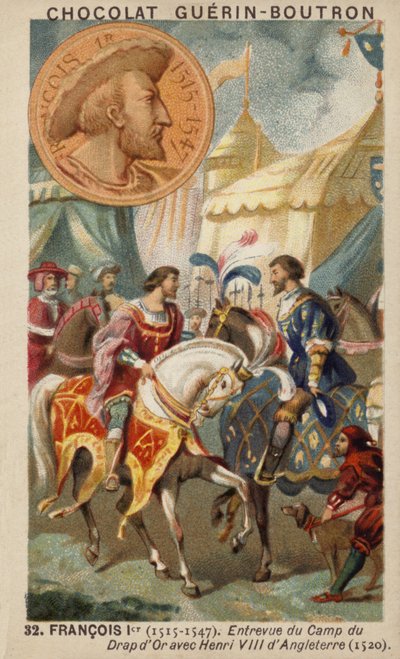 Francis I van Frankrijk en Hendrik VIII van Engeland ontmoeten elkaar op het Veld van het Gouden Laken door French School