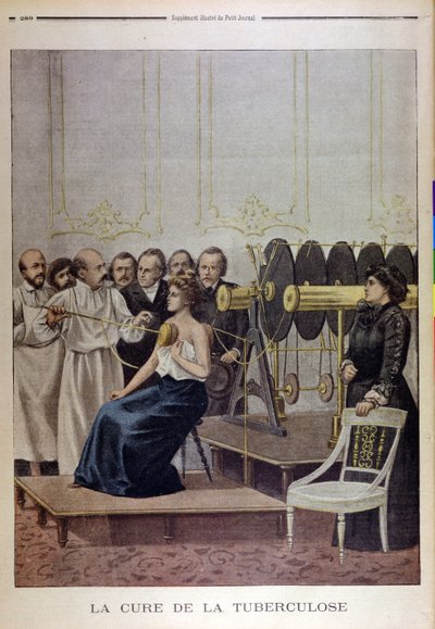 Francisque Crotte behandelt een patiënt met tuberculose met elektriciteit, uit Le Petit Journal, 1901 door French School