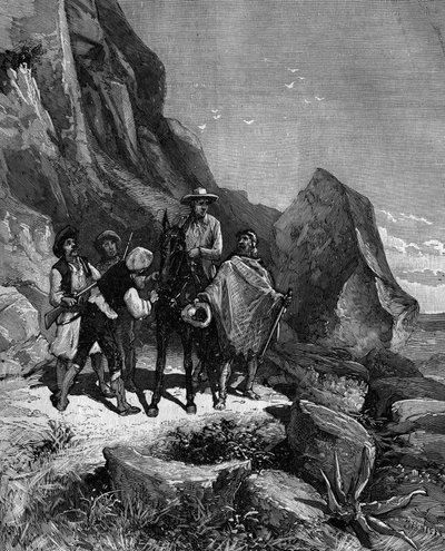 François Arago (1786 - 1853) ging in 1806 naar Spanje om de meridiaanmeting te voltooien en werd op een avond aangevallen door vier bandieten. door French School