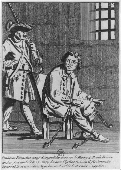 Francois Ravaillac, de moordenaar van koning Henri IV, in de gevangenis door French School