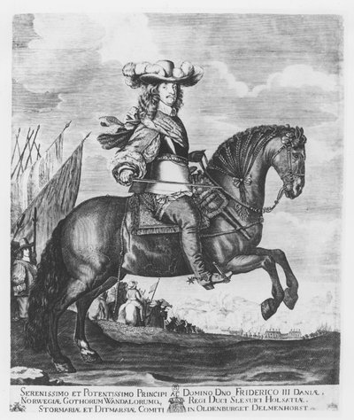 Frederik III van Denemarken en Noorwegen (gravure) door French School