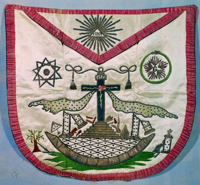 Vrijmetselaars schort met maçonnieke en rozenkruisers symbolen (geborduurde zijde) door French School