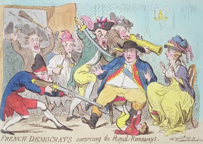 Franse democraten verrassen de koninklijke vluchtelingen, 1794 (kleurgravure) door French School