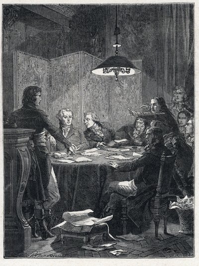 Franse Revolutie: Vergadering van het Comité van Openbare Veiligheid, een revolutionaire regering opgericht door de Nationale Conventie in 1793. door French School