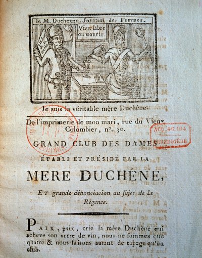 Franse Revolutie: Een van de vrouwenkranten van La mère Duchene door French School