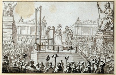 Franse Revolutie: Koningin Marie-Antoinette (1755-1793) op het Schavot in Oktober 1793 door French School