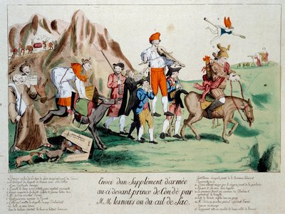 Franse Revolutie: een supplement van versterkingen bestaande uit leden van de kreupele geestelijkheid werd gestuurd naar het leger van Prins Louis V Joseph van Bourbon-Conde (1736-1818) gestationeerd aan de oevers van de Rijn na de emigratie door de Revolu door French School