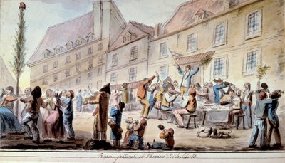Franse Revolutie: broederlijke maaltijd ter ere van de vrijheid in juni 1793 door French School