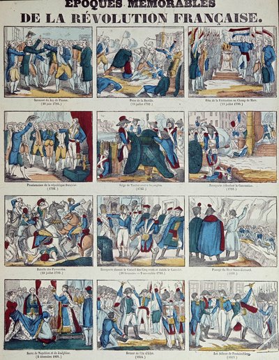 Franse Revolutie: plaat met verschillende episodes van de Franse Revolutie tot het Eerste Keizerrijk door French School