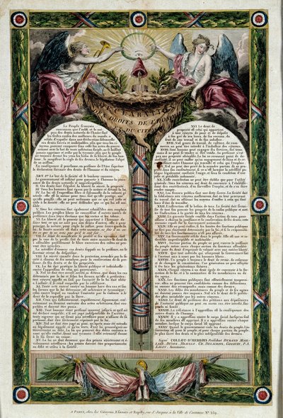 Franse Revolutie: poster van de verklaring van de rechten van de mens door French School