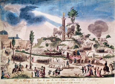 Franse Revolutie: het Feest van het Opperwezen op de Champs de Mars op 8/06/1794 (20 Prairial An II). Anonieme gravure uit de 18e eeuw. door French School