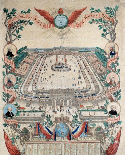 Franse Revolutie: uitzicht op het feest van de nationale federatie op 14/07/1790 op Champs de Mars door French School