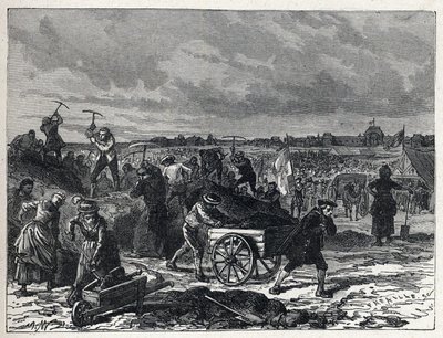 Franse Revolutie: werken aan het Champ de Mars in Parijs, ter voorbereiding van het Fête de la Fédération in 1790 door French School