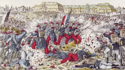 Franse troepen omsingeld door het Pruisische leger bij de slag om Sedan, 31 augustus 1870 door French School