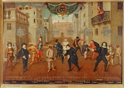 Franse en Italiaanse komieken ... (schilderij op doek) door French School