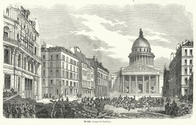 Franse leger troepen vallen opstandelingen aan die het Pantheon bezetten, Parijs, 24 juni 1848 door French School
