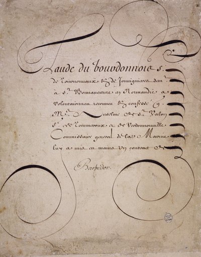 Franse calligrafie: Brief van de kamer van rekeningen door Louis Barbedor rond 1640 door French School