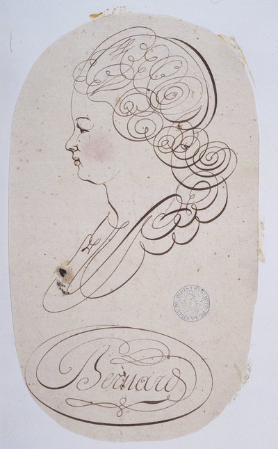 Franse kalligrafie: Portret van een jong persoon uitgevoerd door Bernard de Paris rond 1780. door French School