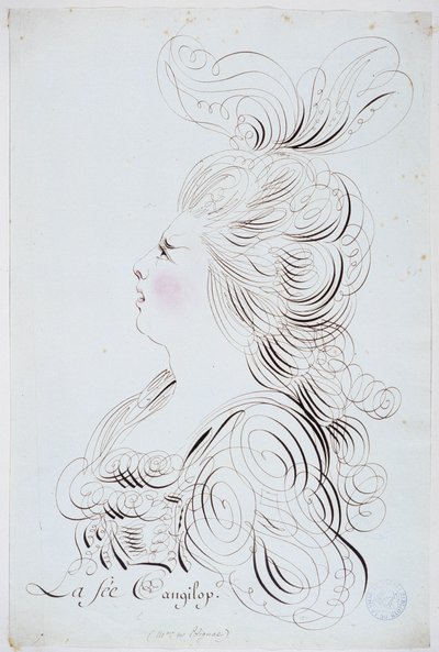 Franse kalligrafie: Portret van de prinses van Polignac in het gezicht versterkt door aquarel door Bernard de Paris rond 1780. Historische bibliotheek van de stad Parijs door French School
