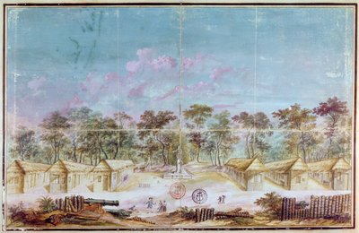 Franse kolonisten vestigen zich op het strand van Kourou, Guyana in 1763 door French School