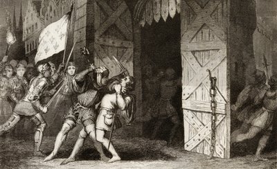 Franse ridders vallen een door Engelsen bezette stad aan tijdens de 100-jarige Oorlog, uit 