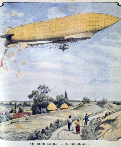 Frans militair luchtschip La Republique tijdens haar eerste vlucht van Parijs naar Compiegne door French School