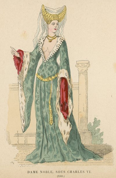 Franse edelvrouw uit het bewind van Karel VI, 1380 door French School