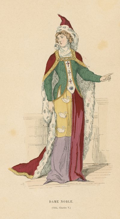 Franse edelvrouw uit het bewind van Karel V, 1364 door French School