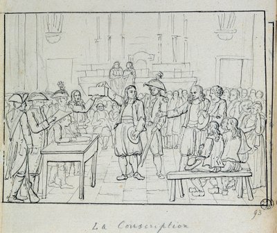 Franse revolutie: conscriptiescène in Bretagne in 1793 door French School
