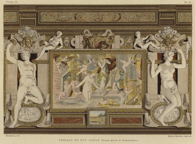 Fresco in het Kasteel van Fontainebleau, Frankrijk, 16e eeuw door French School