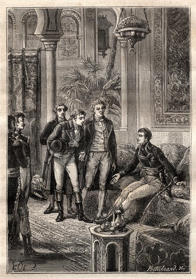 Friedrich Konrad Hornemann (1772-1801) ontmoette Napoleon Bonaparte in Caïro in 1797 in aanwezigheid van Gaspard Monge (1746-1818) en Claude Louis Berthollet (1748-1822) - illustratie uit 