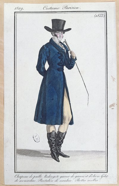 Frak met strohoed, nankeenbroek en zachte laarzen, 1819 door French School