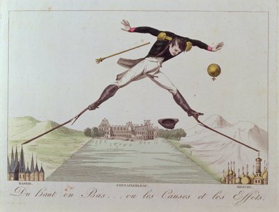 Van Hoog naar Laag... of de Oorzaken en de Gevolgen, karikatuur van Napoleons buitenlandse beleid, c.1814 door French School