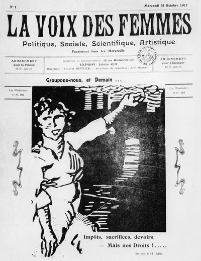 Voorpagina van La Voix des Femmes, gepubliceerd in Parijs, oktober 1917 door French School