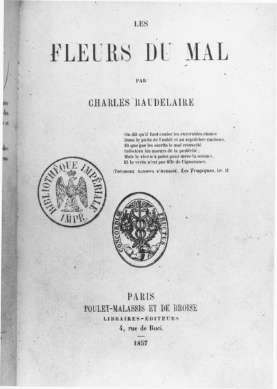 Omslag van de eerste editie van Les Fleurs du mal door Charles Baudelaire gepubliceerd door Poulet-Malassis et de Broise, 1857 door French School