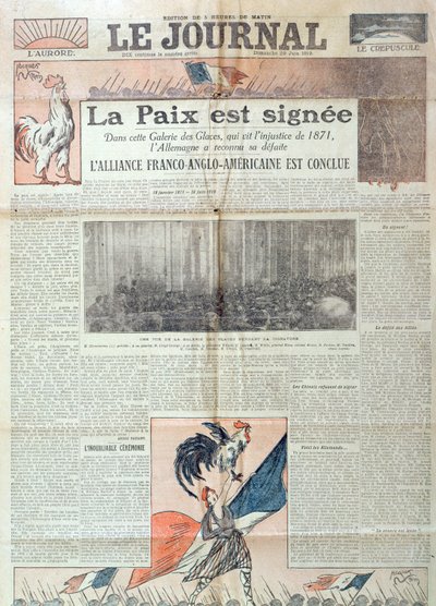 Voorpagina van Le Journal ter viering van de ondertekening van het Verdrag van Versailles op 28 juni 1919 door French School