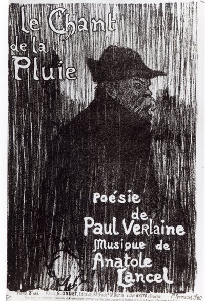Voorkant van de muziekpartituur Le Chant de la pluie, naar een gedicht van Paul Verlaine, 1844 door French School