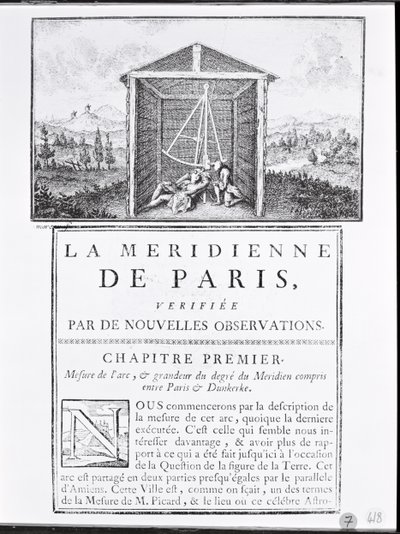 Voorpagina van het eerste hoofdstuk van La Méridienne de Paris door César-François Cassini de Thury, 1744 door French School
