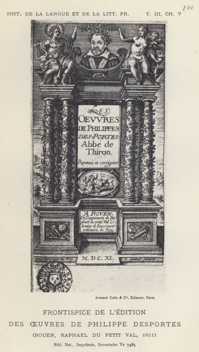 Frontispice van de editie van de werken van Philippe Desportes (litho) door French School