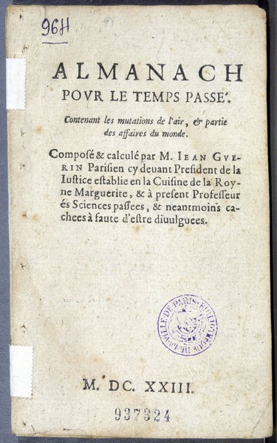 Frontispice van het boek Almanach pour le temps passé, door Jean Guerin door French School