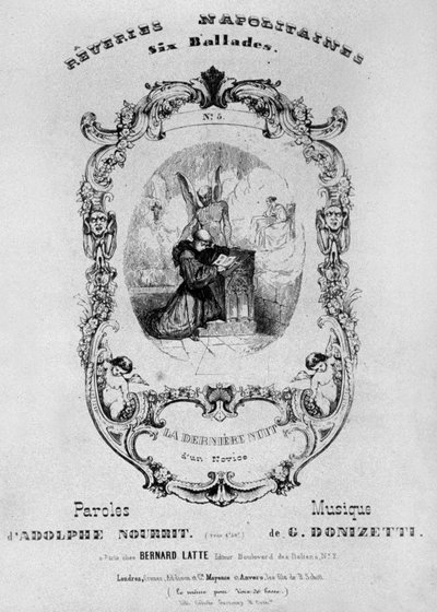 Frontispice voor de partituur van Reveries Napolitaines, 6 ballades door Gaetano Donizetti met woorden van Adolph Nourrit, 1838 door French School