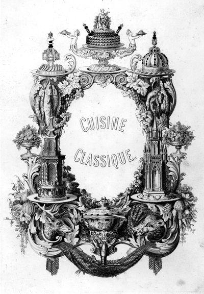 Frontispice van Cuisine Classique door Urbain Dubois en Emile Bernard, editie gepubliceerd 1899 door French School